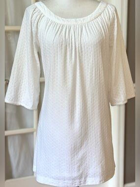 DVF White Eyelet Cotton Tunic Bell Sleeve Resort Boho XS